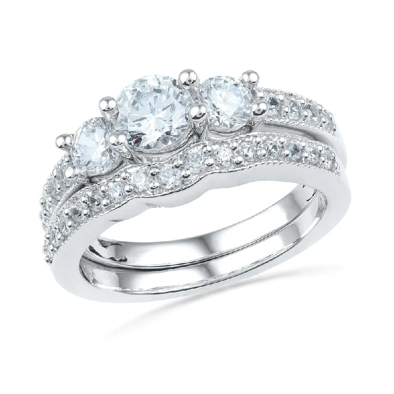 women's three-stone engagement rings-Three Stone Diamond Engagement Ring Set