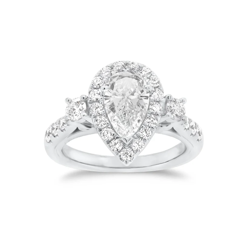 women's bridal diamond engagement rings-Pear Halo Diamond Engagement Ring with Side Stones