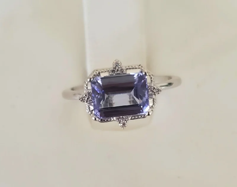 women's alternative engagement rings-14kt White Gold Tanzanite and Diamond Ring