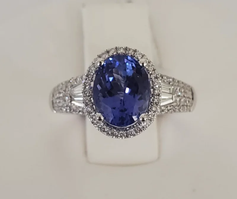 women's gemstone engagement rings with diamonds-14kt White Gold Tanzanite and Diamond Ring