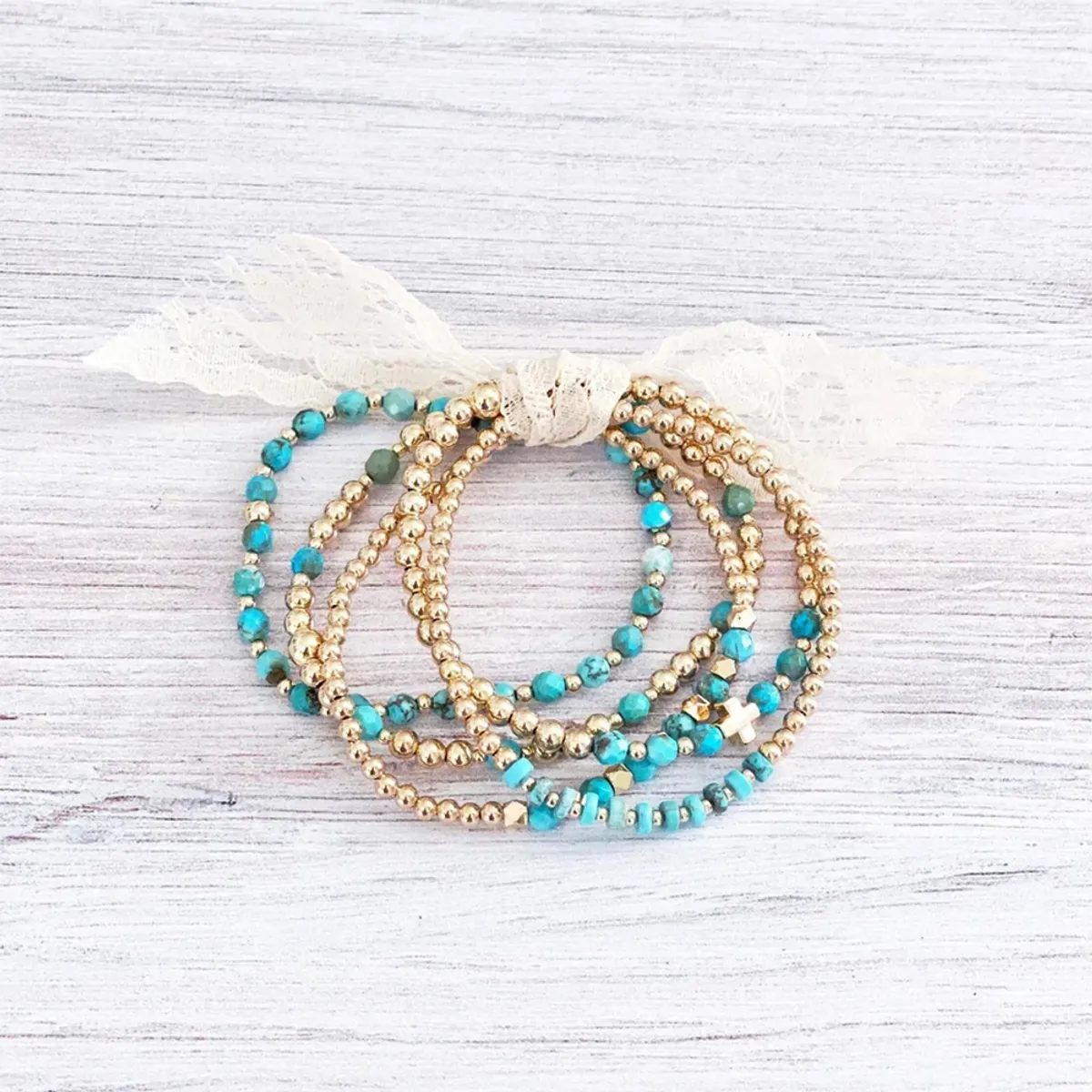 women's personalized bangles-IG Style Handmade Simple Style Round Beaded Turquoise Copper Bracelets In Bulk