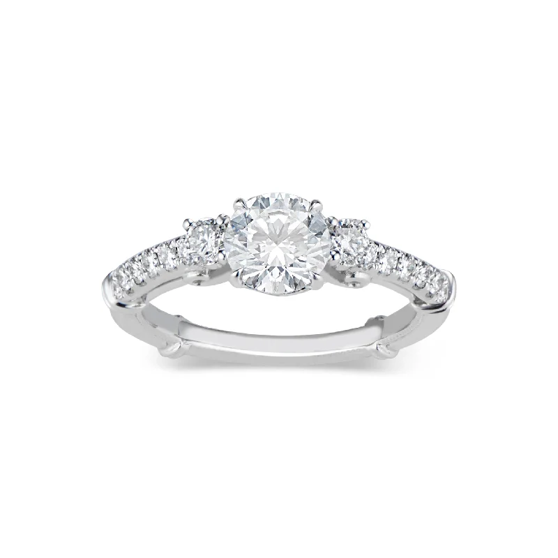 women's round diamond engagement rings-Three-Stone Engagement Ring with Diamond Shoulders