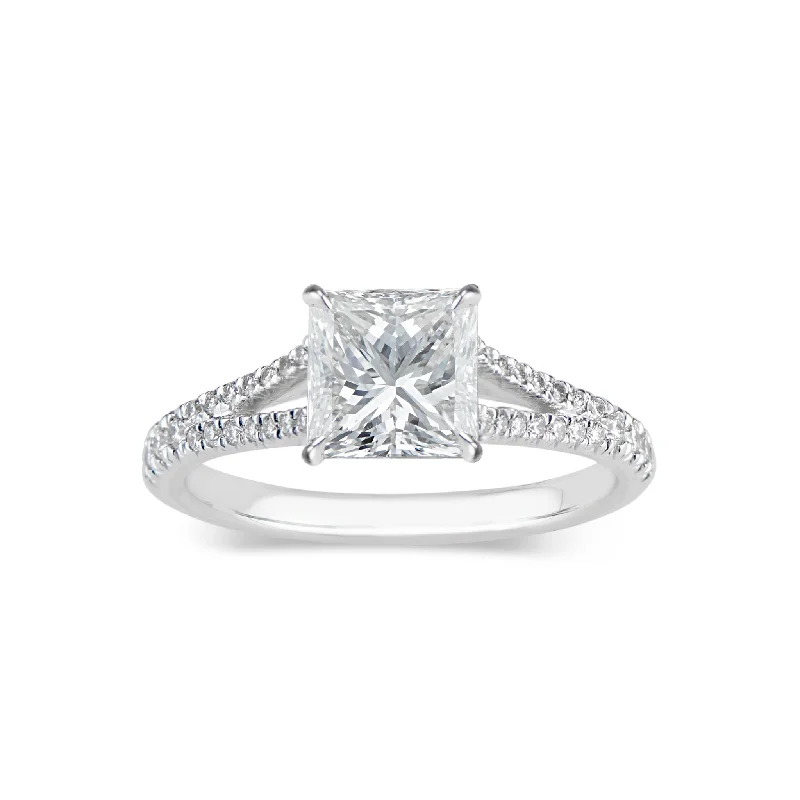 women's engraved engagement rings-Princess Cut Diamond Engagement Ring with Split Shank