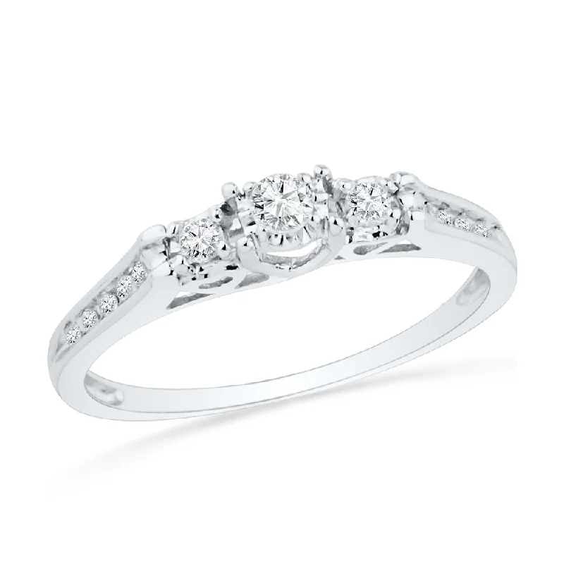 women's platinum solitaire diamond engagement rings-Three Stone Round Cut Diamond Engagement Ring