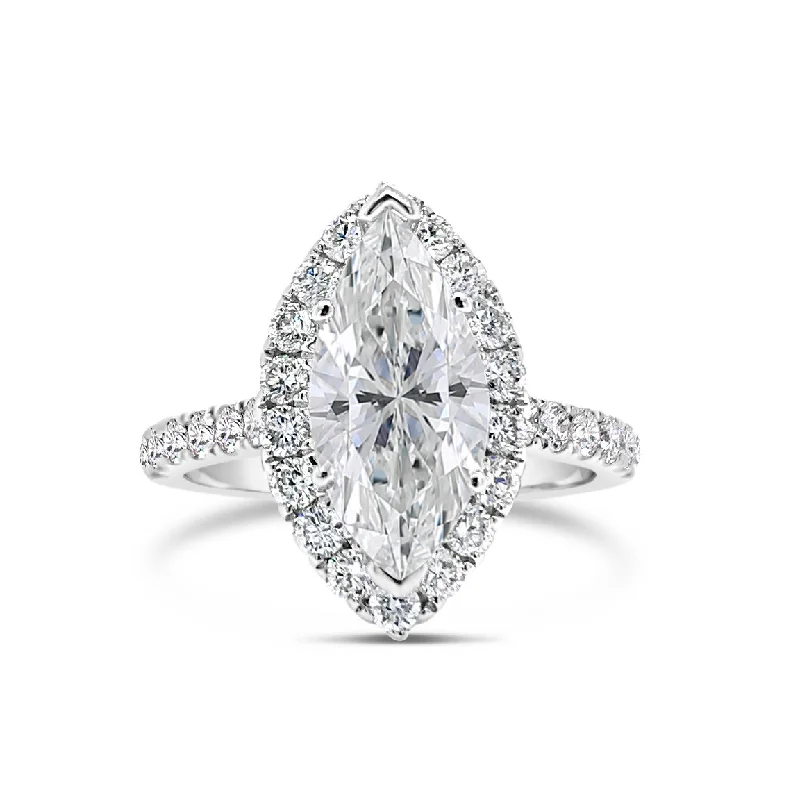 women's luxurious princess cut engagement rings-Marquise Halo Diamond Engagement Ring