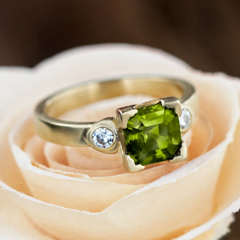 women's princess cut engagement rings-Peridot Engagement Ring With Moissanite Accents