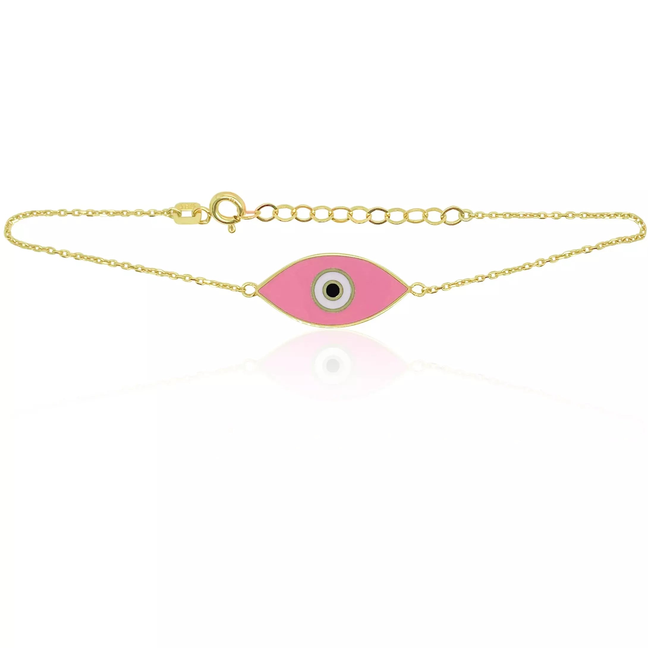 women's oval bangles-Meira T Yellow  Gold Pink  Enamel Evil Eye Bracelet