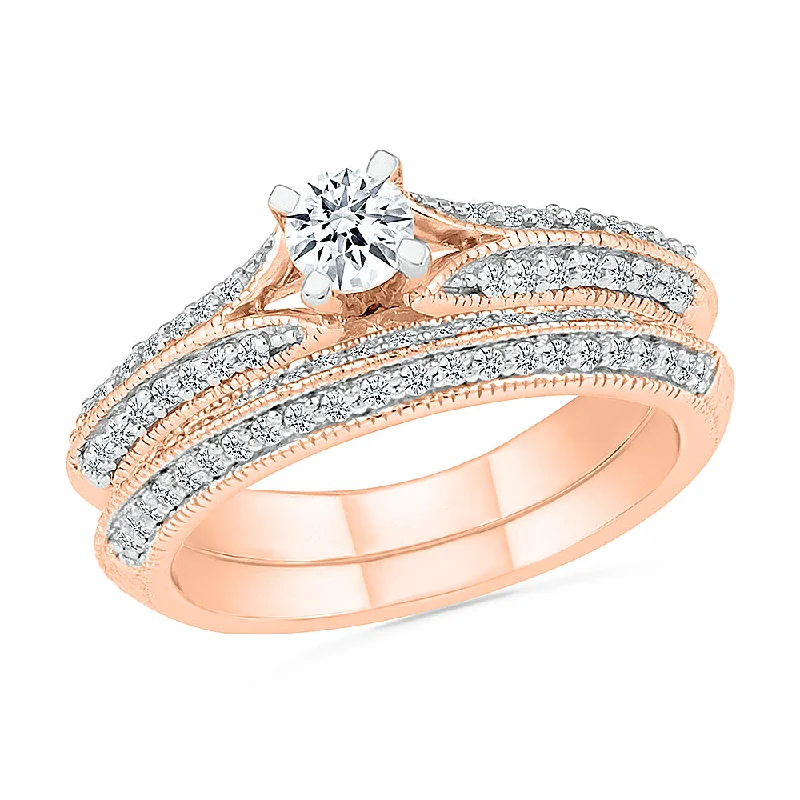 women's custom engagement rings-Vintage Style Engagement Ring With Matching Band