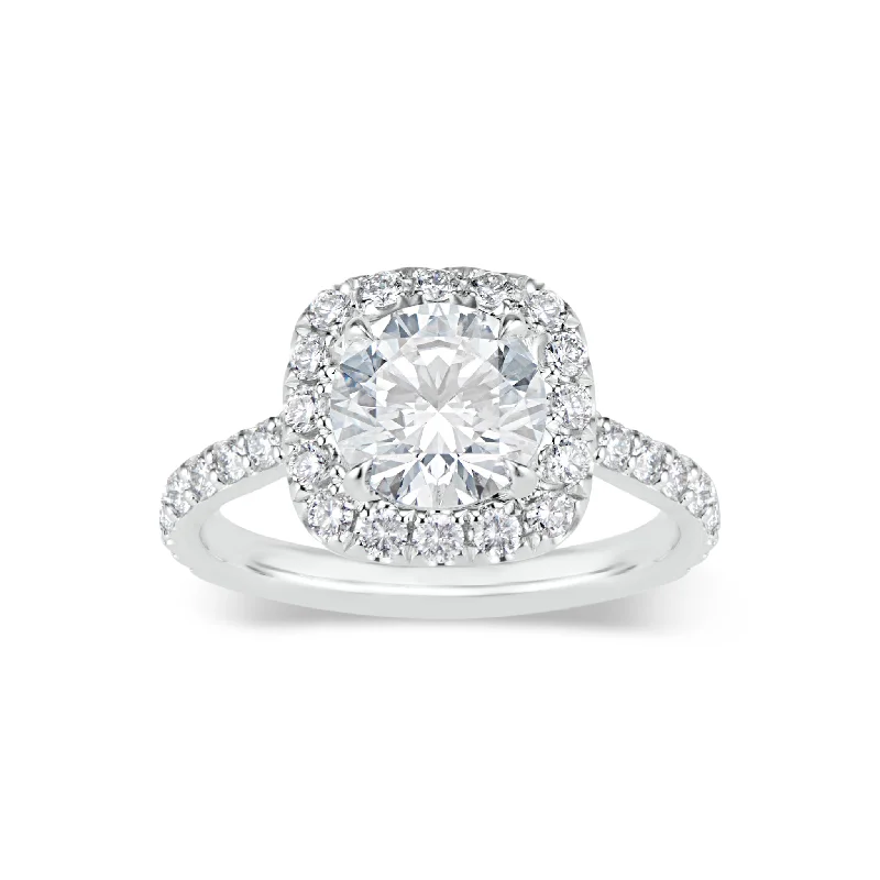 women's floral diamond engagement rings-CUSHION HALO DIAMOND ENGAGEMENT RING