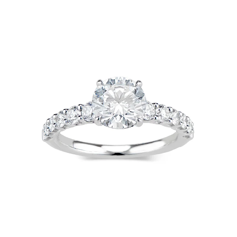 women's sapphire engagement rings-Round Diamond Engagement Ring with Diamond Shank