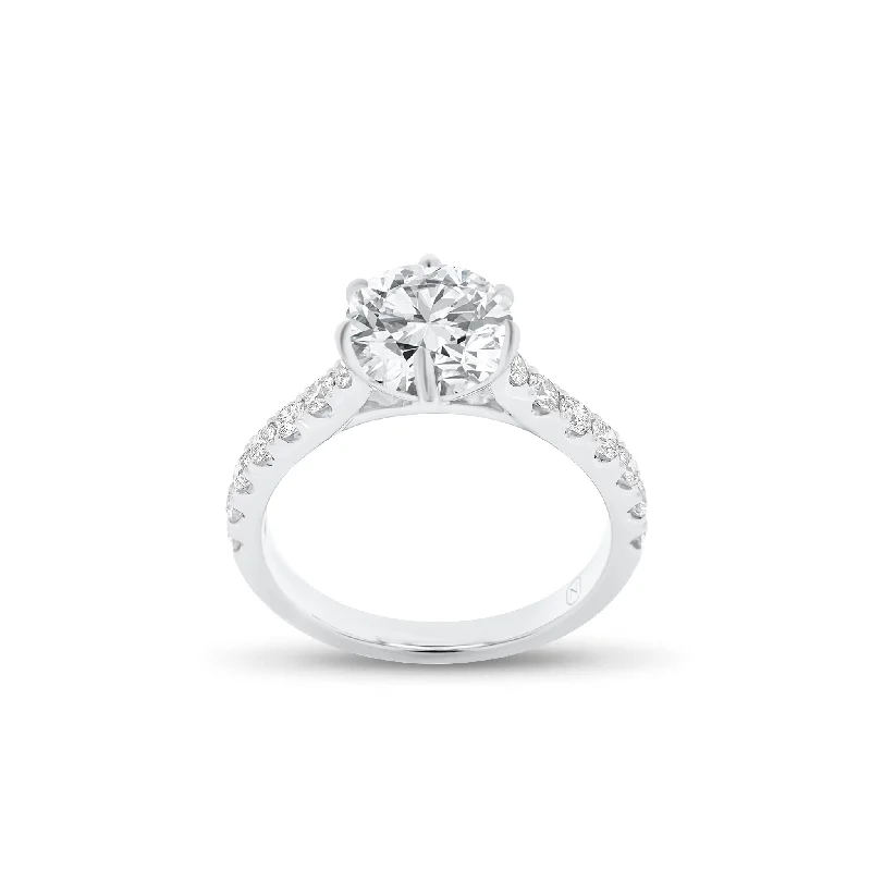 women's engraved gold engagement rings-Round Diamond Engagement Ring with Diamond Basket