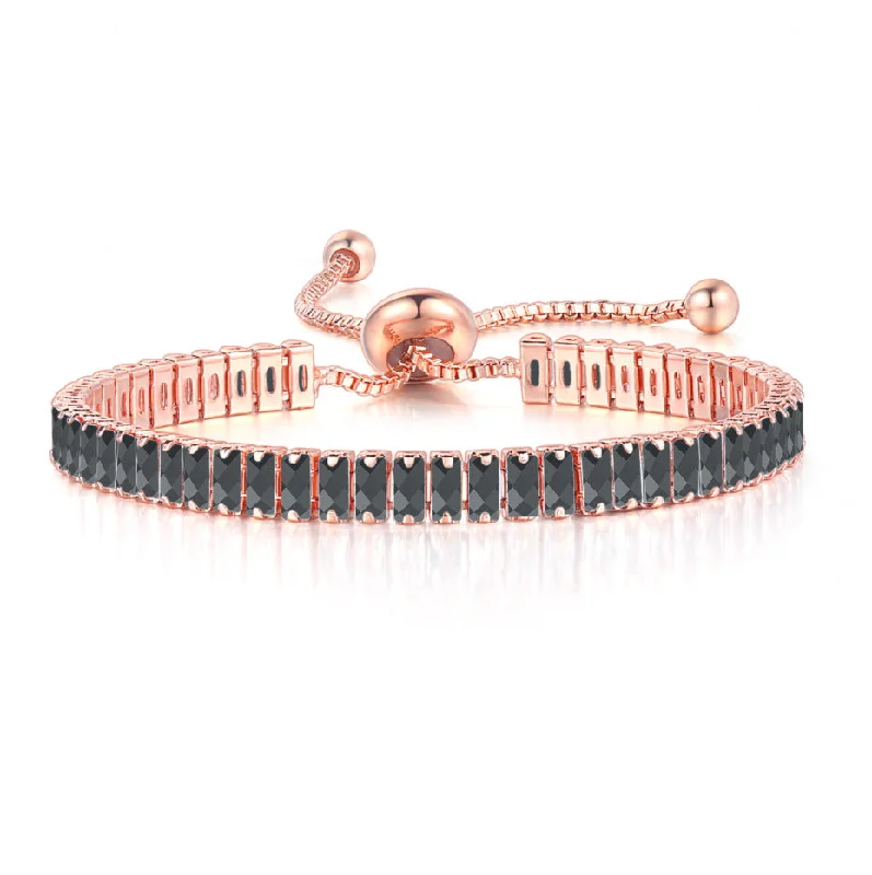 Rose Gold + Rectangular Black Stone 2.5 * 5mm