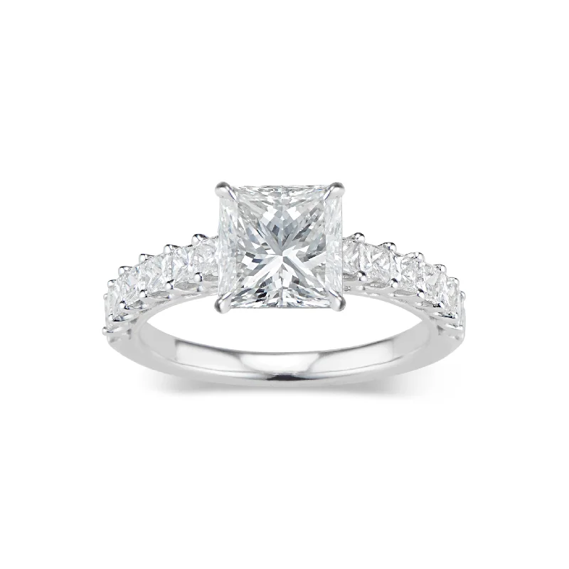 women's gold engagement rings-Princess-Cut Diamond Engagement Ring with Princess-Cut Diamond Shank