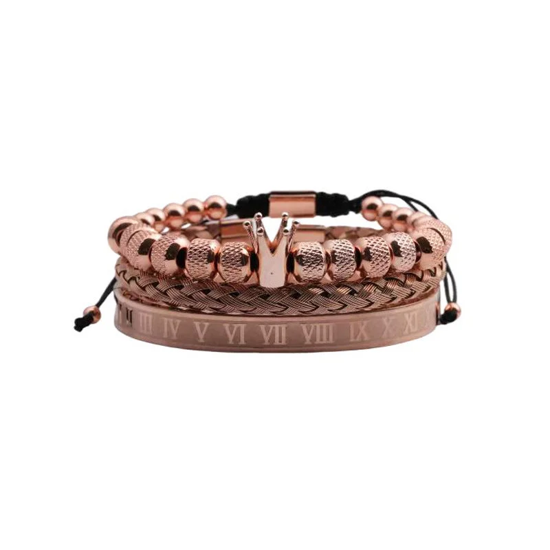 Roman Bracelet + Open-Ended Bracelet + Pineapple Beads Rose Gold