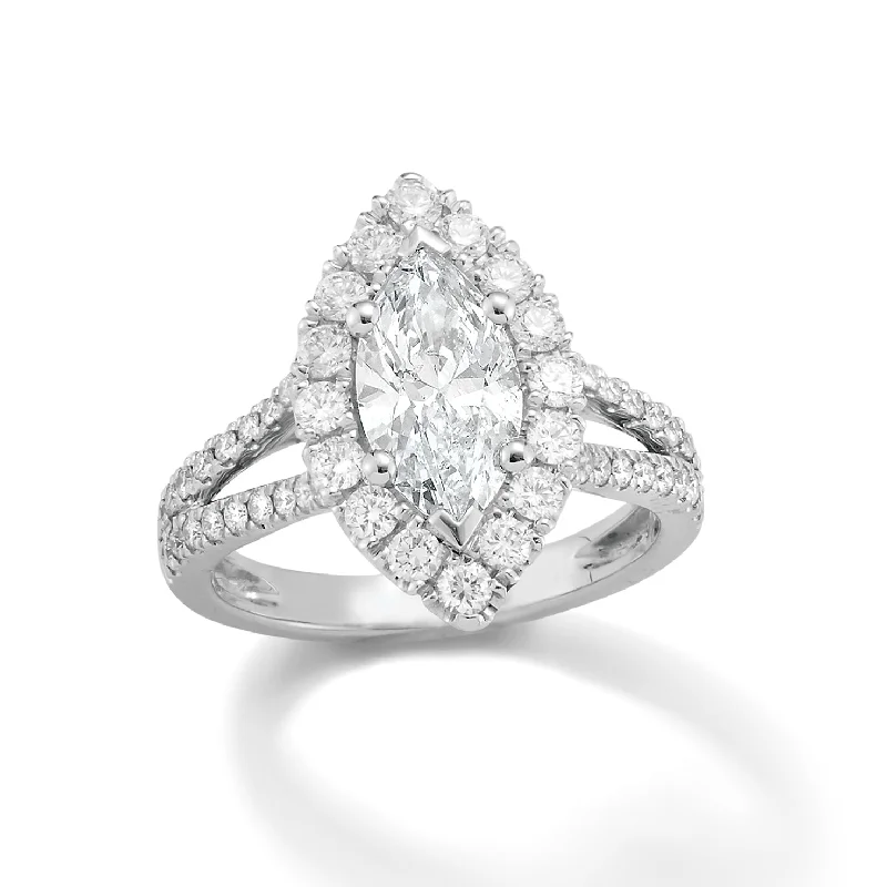 women's radiant cut engagement rings-Marquise Diamond Split shank Engagement Ring