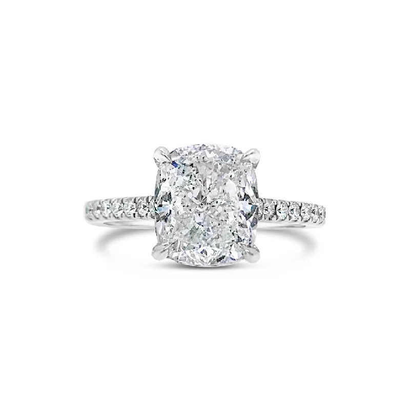 women's modern engagement rings-Cushion Diamond Engagement Ring with Pave Diamond Shank