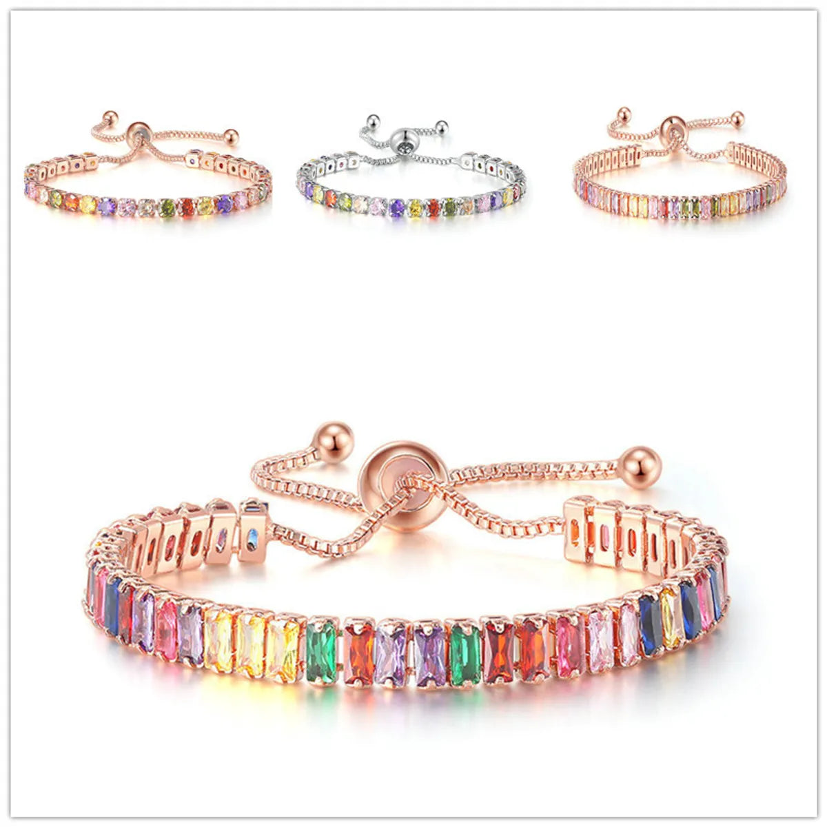 women's crystal bangles-Fashion Geometric Multicolor Copper Bracelets Inlaid Zircon Copper Bracelets 1 Piece