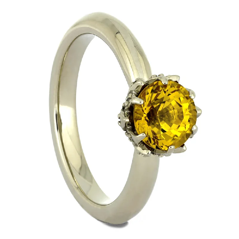 women's classic solitaire engagement rings-Yellow Sapphire Lotus Engagement Ring in White Gold